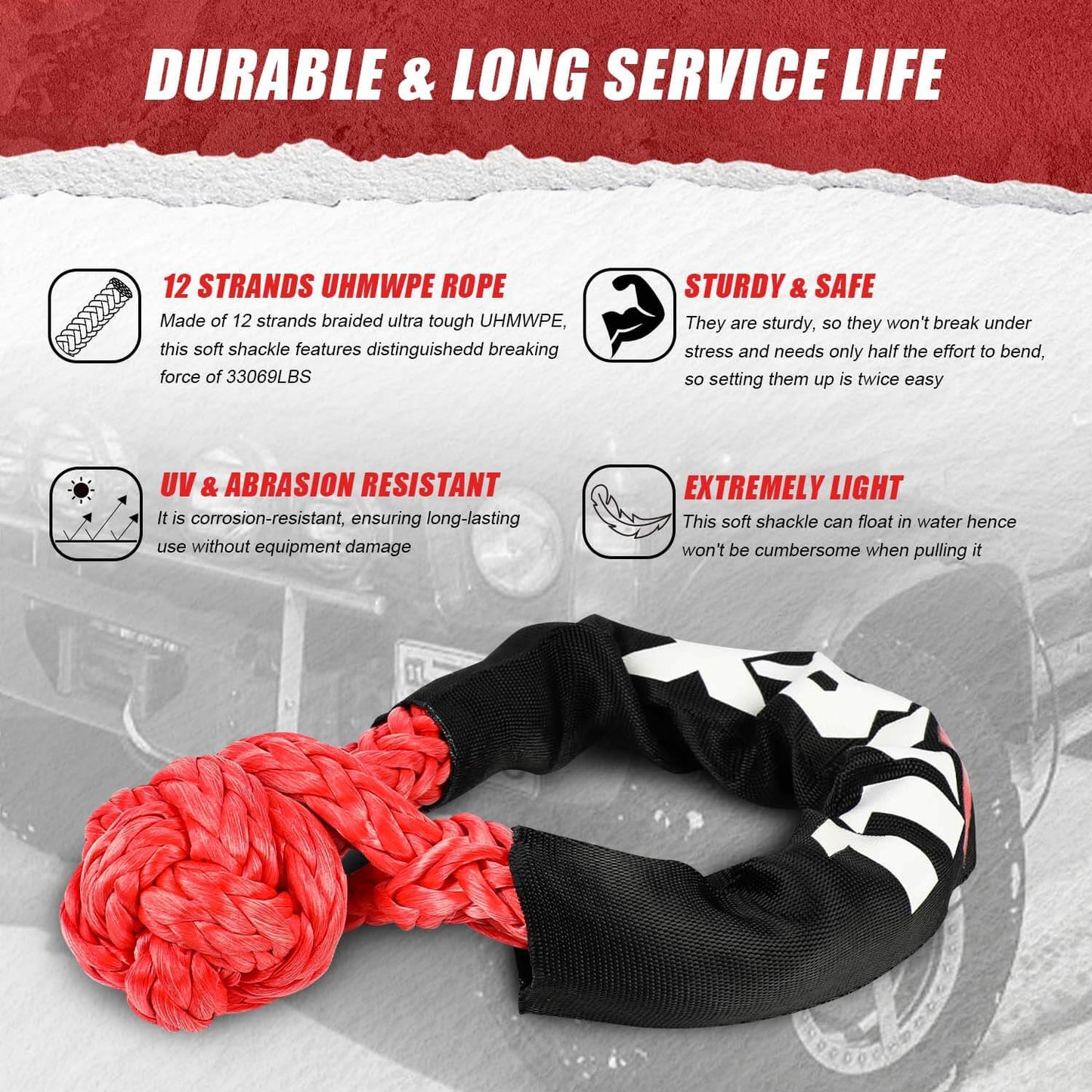 4WD Recovery Kit Kinetic Recovery Rope With 14500LBS Winch 12V Winch 4WD 4X4 Offroad