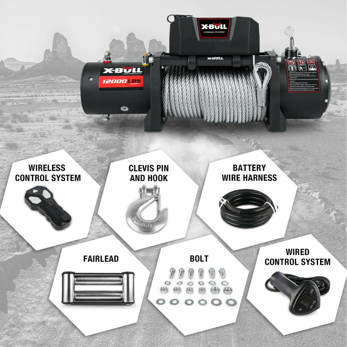 Winch 12000LBS/5454KGS Steel Cable 12V Wireless Remote Offroad