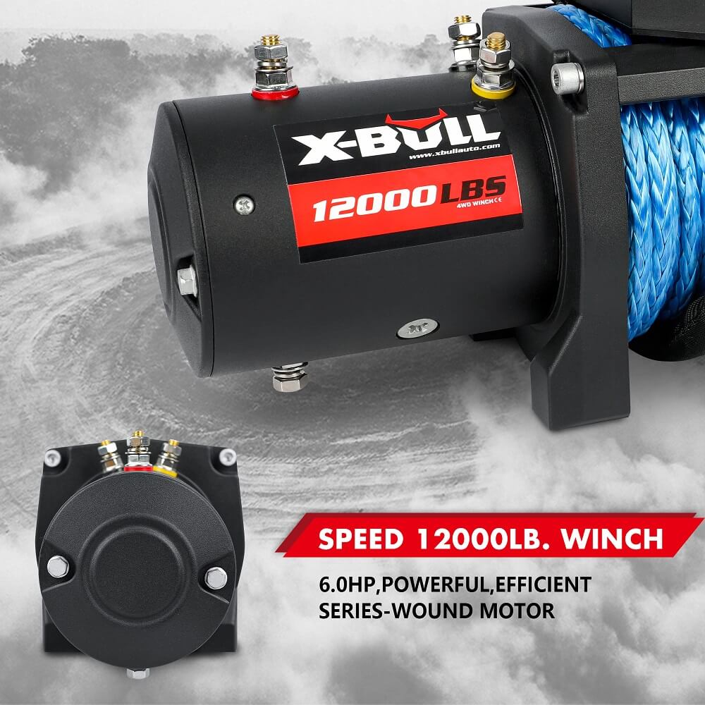 12V Winch 12000LBS synthetic rope with 4PCS Recovery Tracks Gen3.0 Black