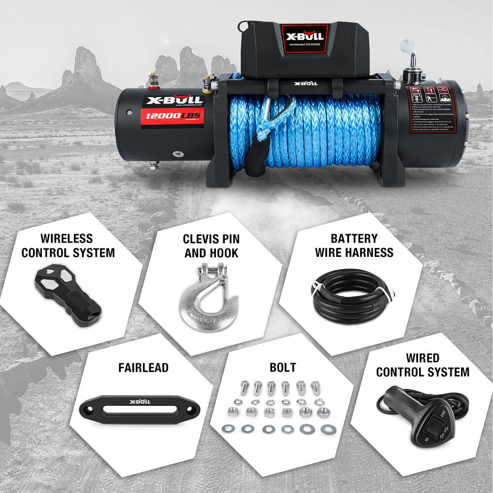 12000LB Winch 12V synthetic rope 4WD with Recovery Tracks Gen3.0 Black