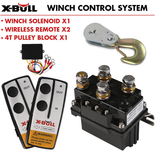 X-BULL Winch Solenoid Relay 12V 500A Winch Controller Twin Wireless Remote 4T Block Pulley 