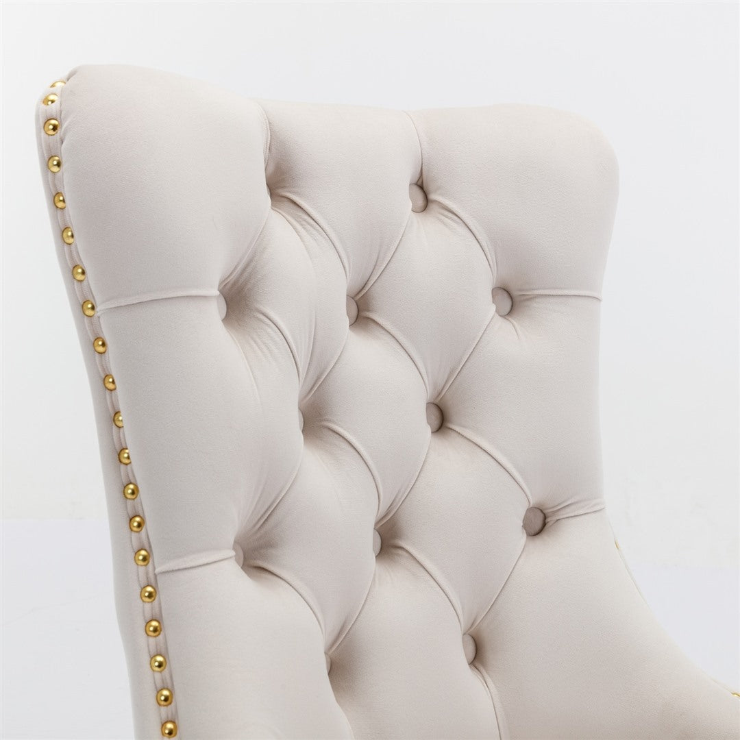 8x Velvet Dining Chairs with Golden Metal Legs-Beige