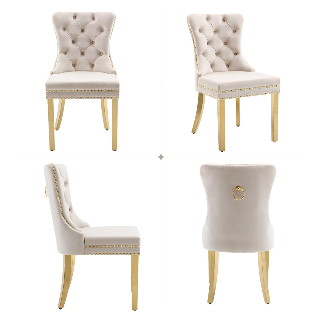 8x Velvet Dining Chairs with Golden Metal Legs-Beige