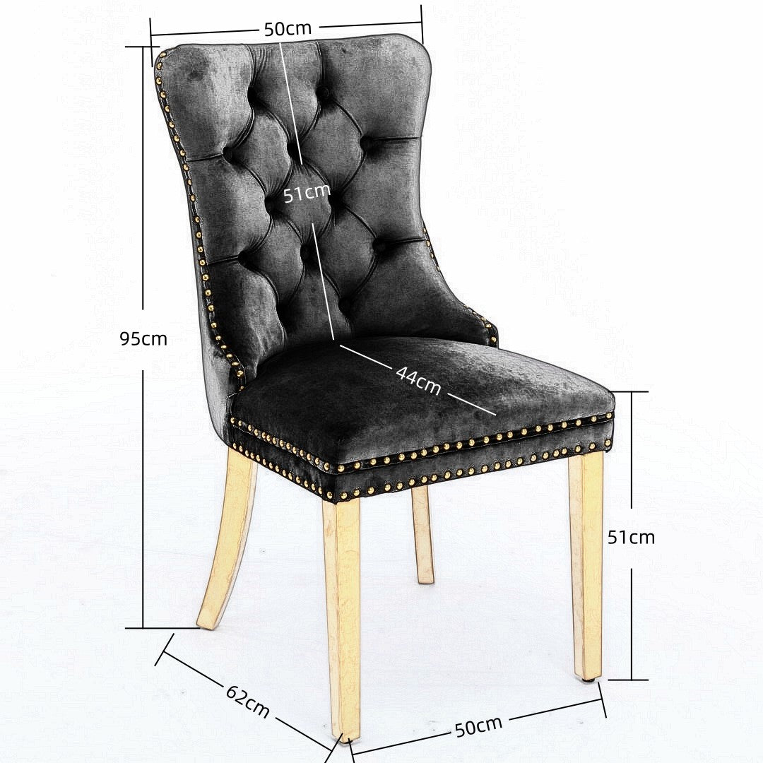 6x Velvet Dining Chairs with Golden Metal Legs-Grey