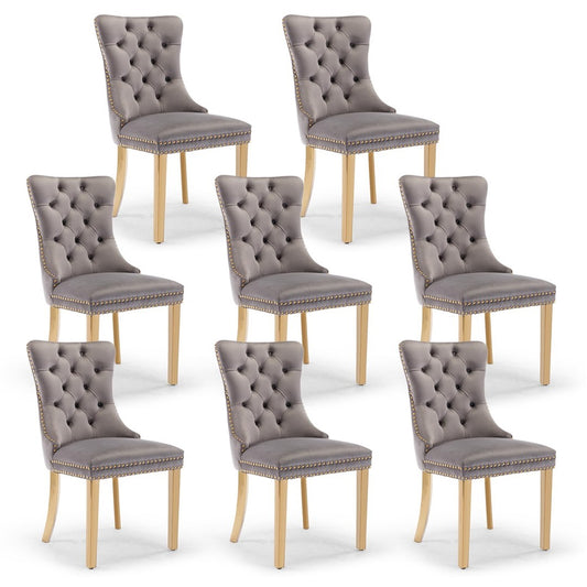 AADEN 8x Velvet Dining Chairs with Golden Metal Legs-Grey