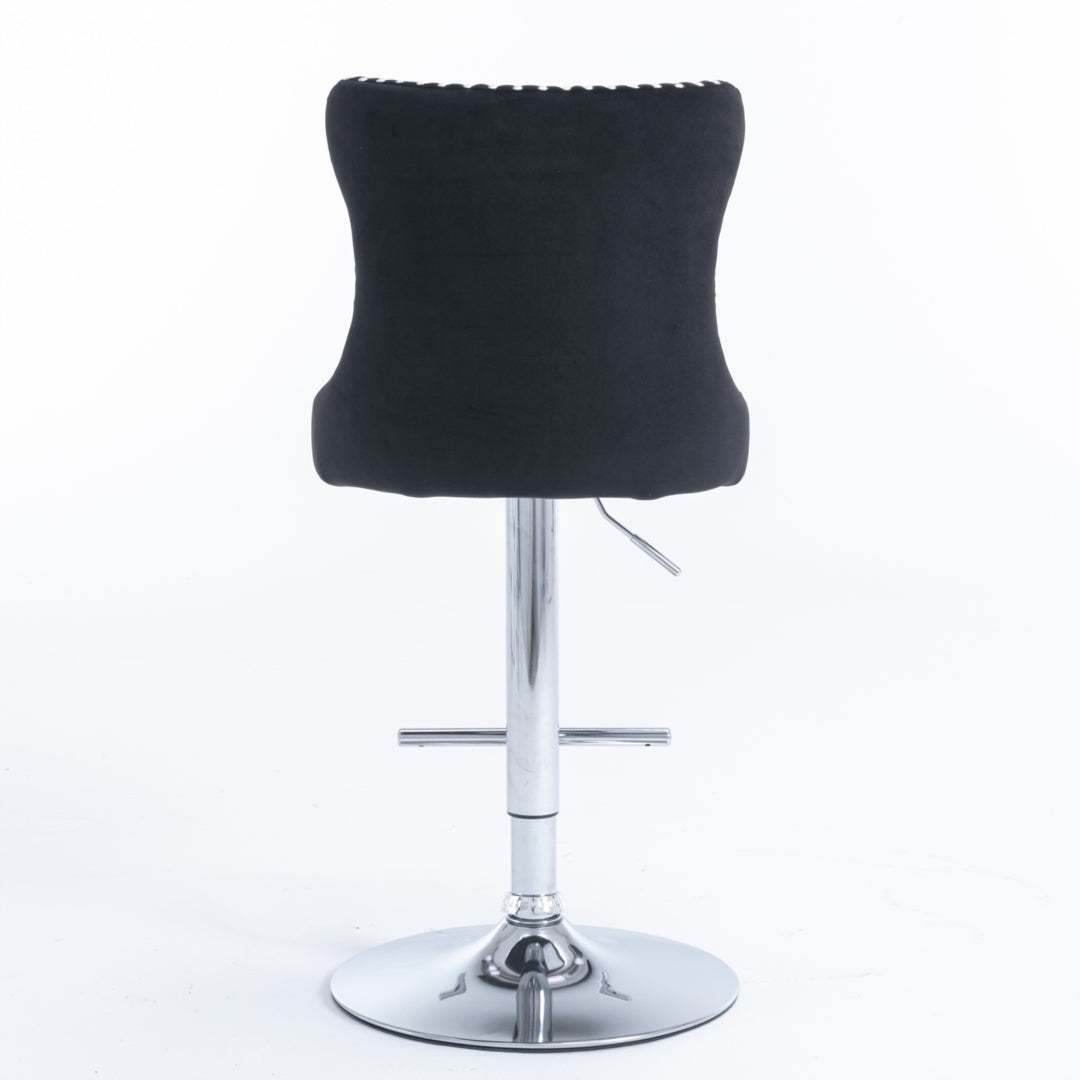 2x Height Adjustable Swivel Bar Stool Velvet Studs Barstool with Footrest and Chromed Base- Black