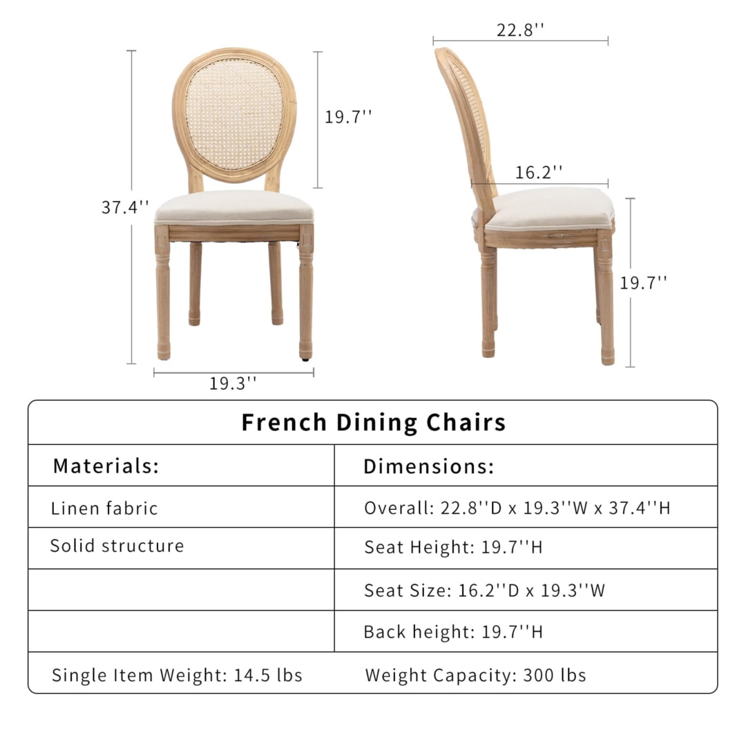 2x Rattan Dining Chairs with Solid Wood Legs- Beige