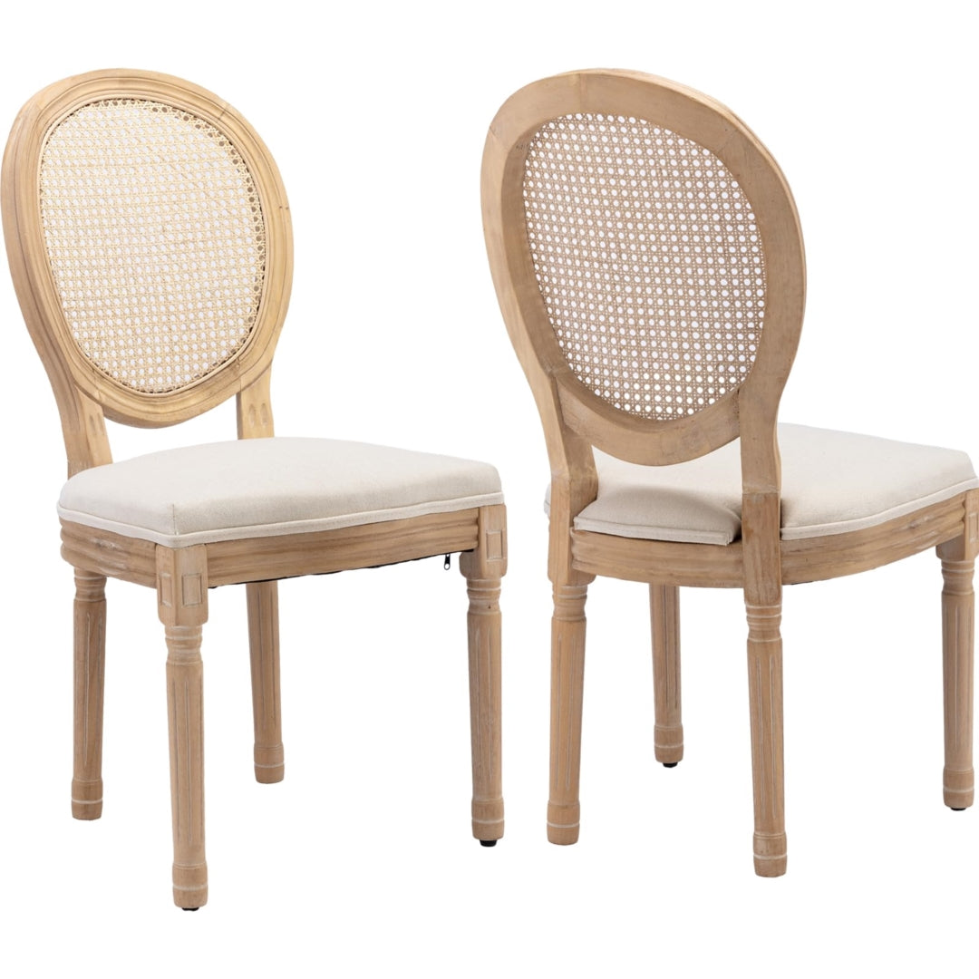 2x Rattan Dining Chairs with Solid Wood Legs- Beige