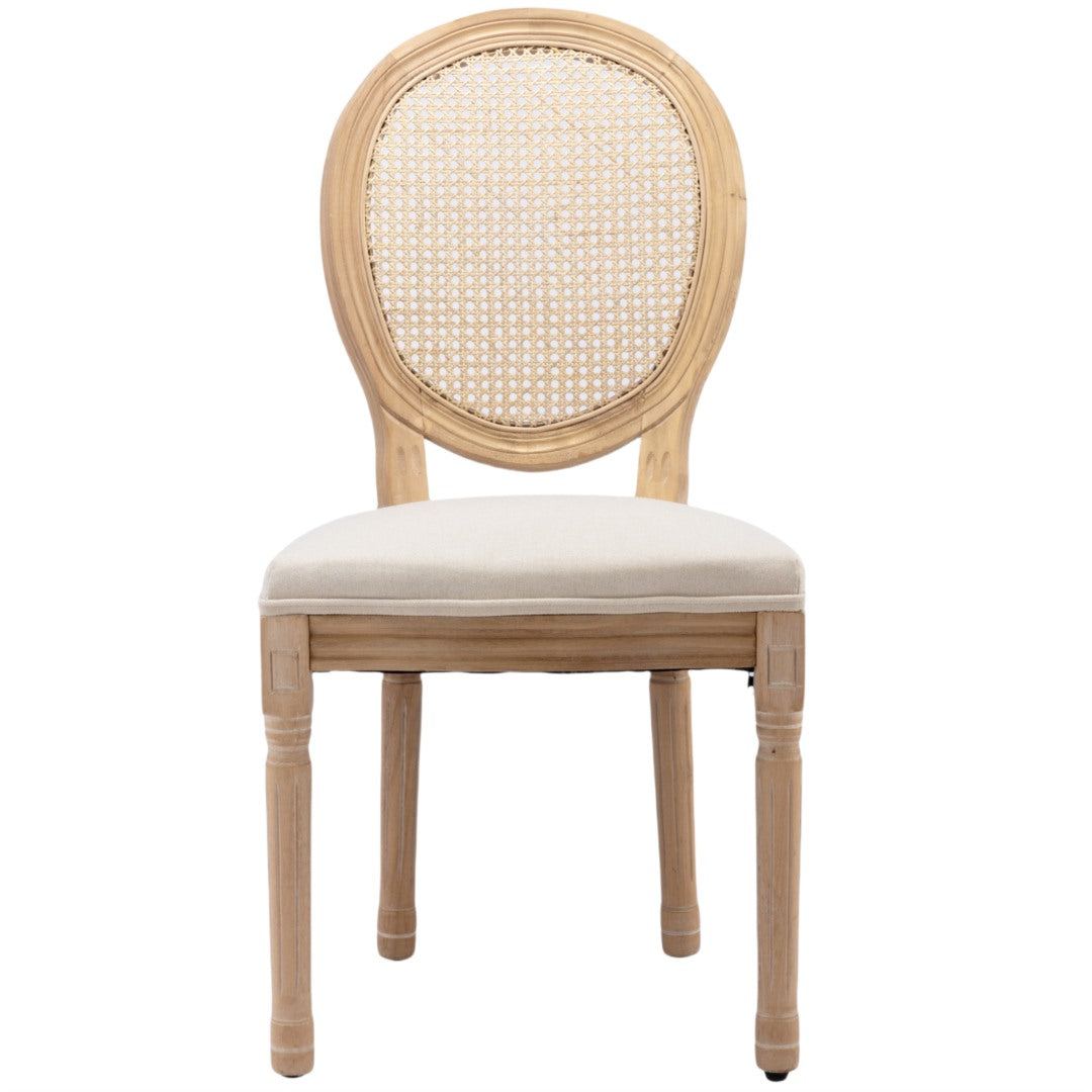 2x Rattan Dining Chairs with Solid Wood Legs- Beige