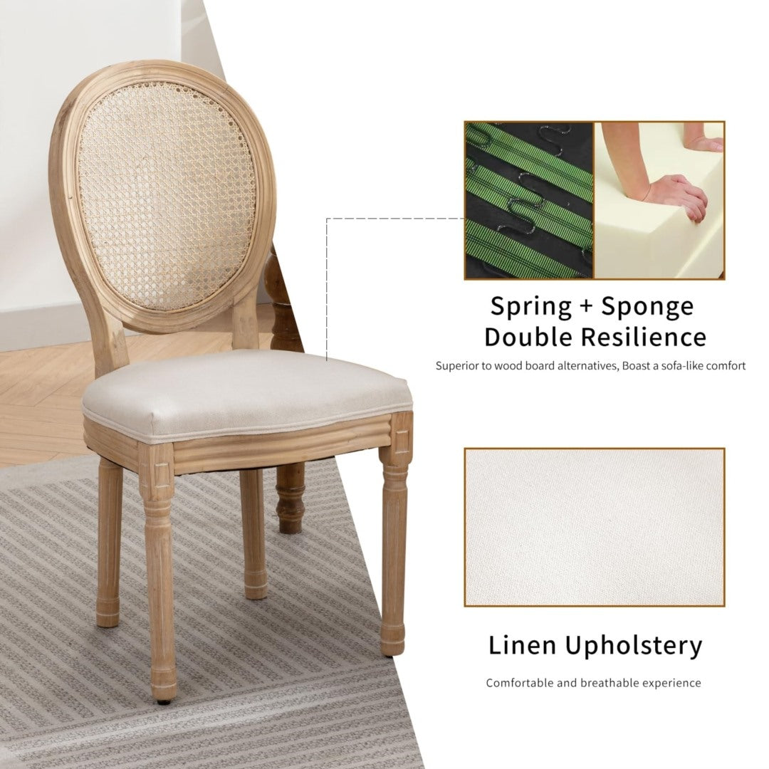 4x Rattan Dining Chairs with Solid Wood Legs- Beige