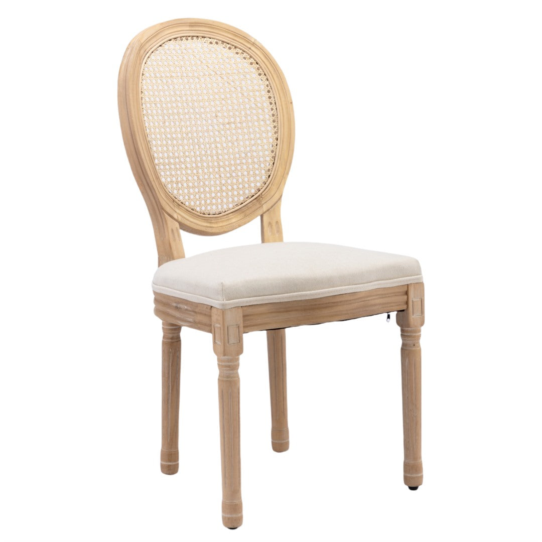 4x Rattan Dining Chairs with Solid Wood Legs- Beige