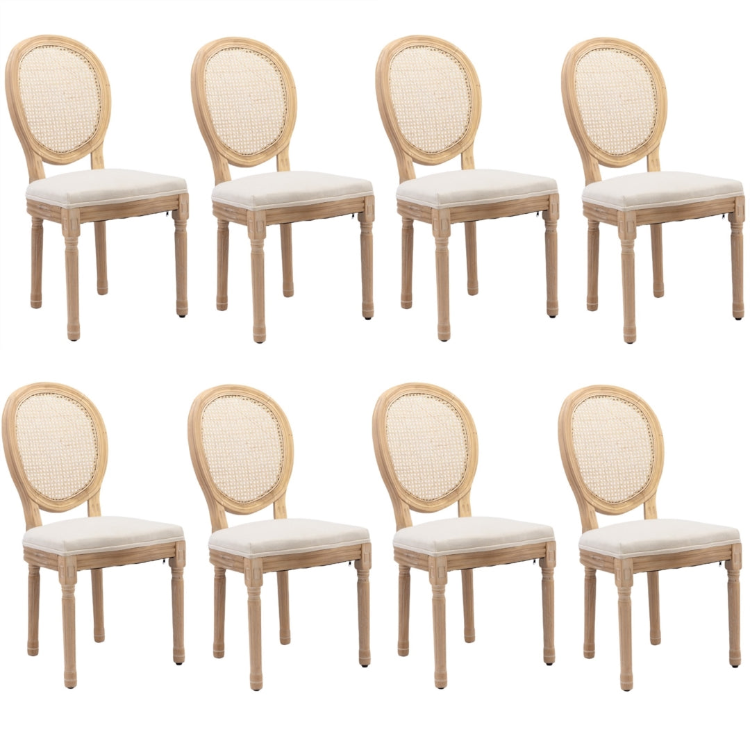 AADEN 8x Rattan Dining Chairs with Solid Wood Legs- Beige