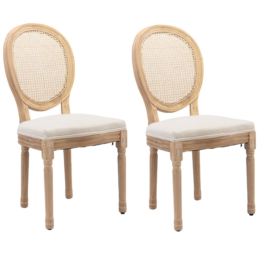 8x Rattan Dining Chairs with Solid Wood Legs- Beige