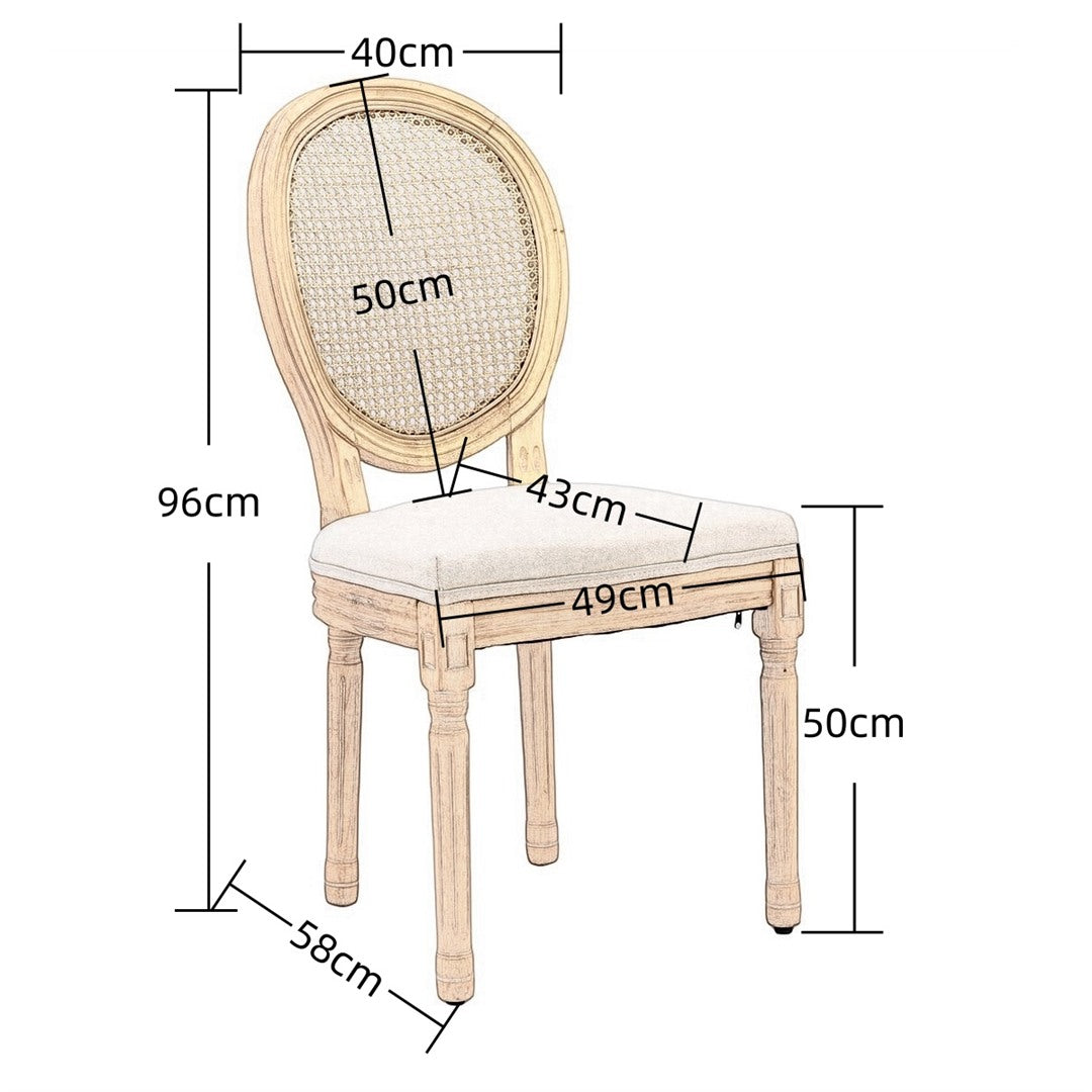 8x Rattan Dining Chairs with Solid Wood Legs- Beige