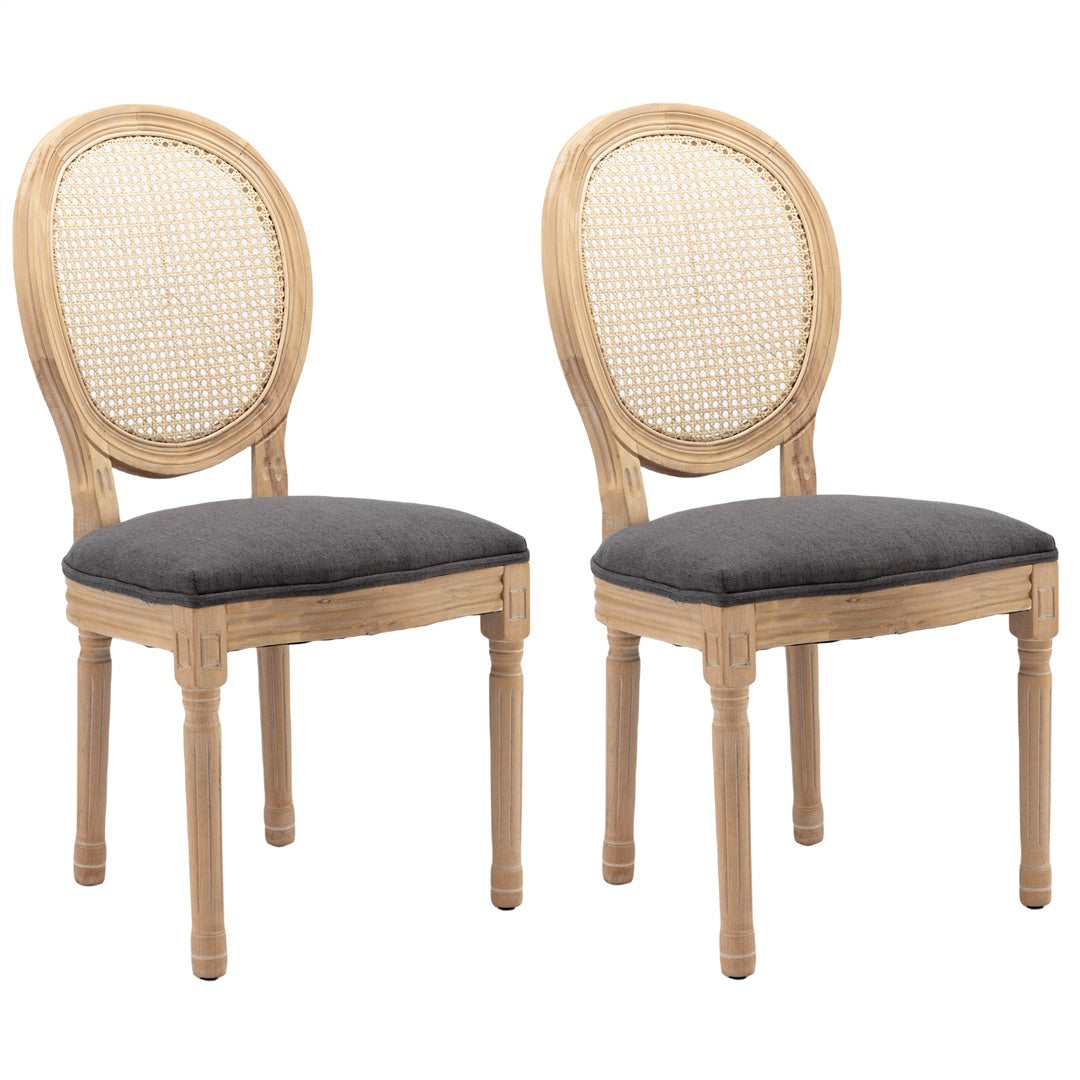 AADEN 2x Rattan Dining Chairs with Solid Wood Legs- Grey