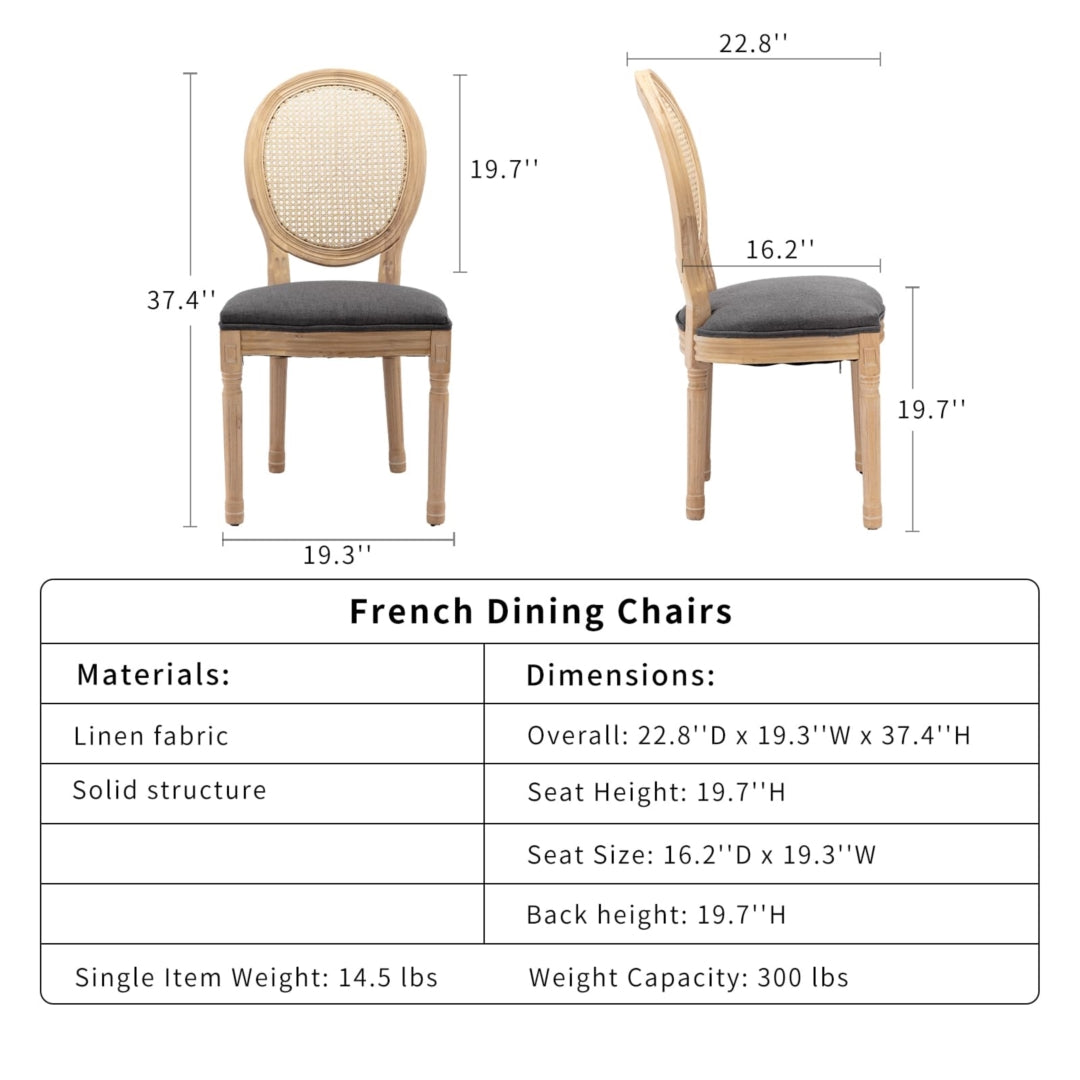 2x Rattan Dining Chairs with Solid Wood Legs- Grey