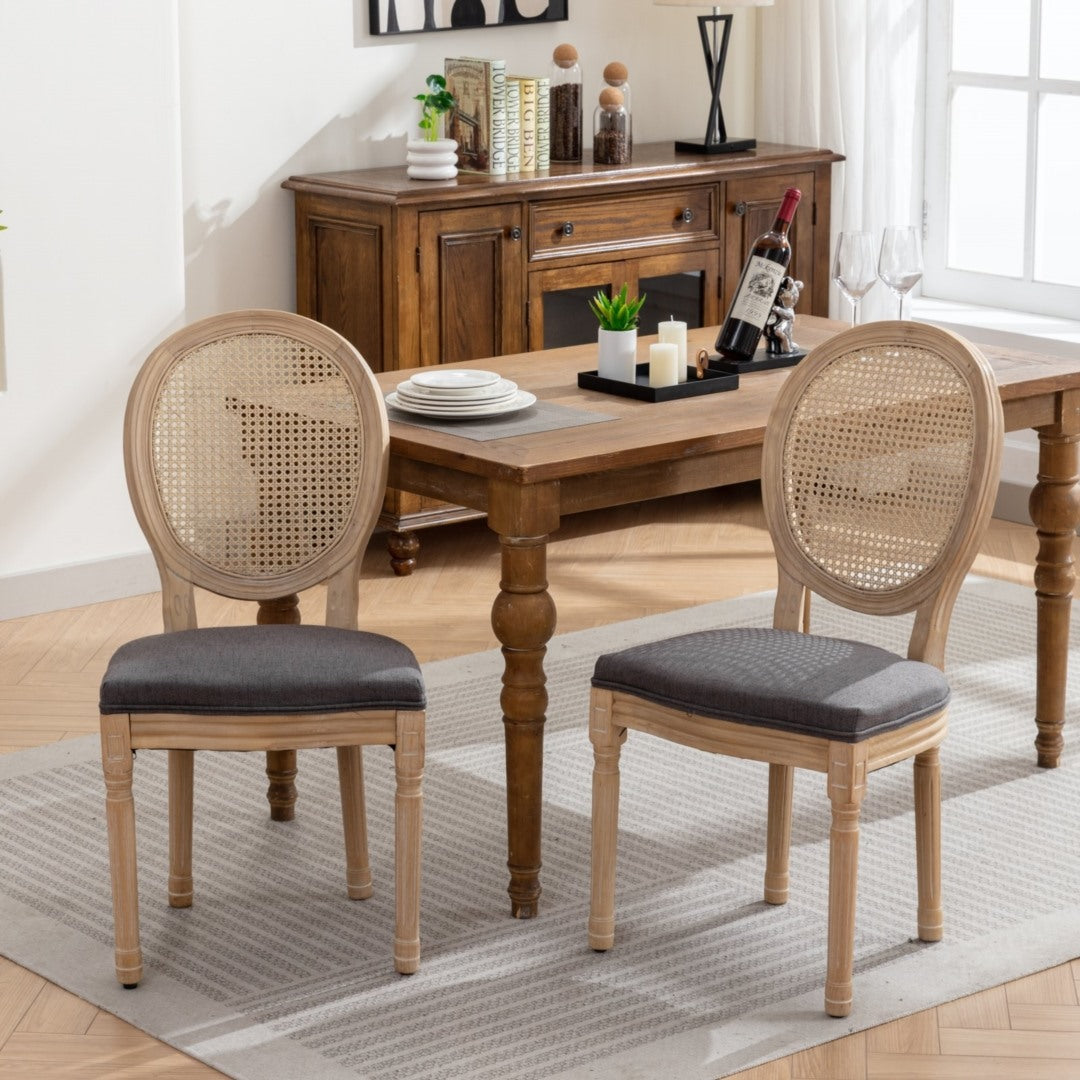 4x Rattan Dining Chairs with Solid Wood Legs- Grey