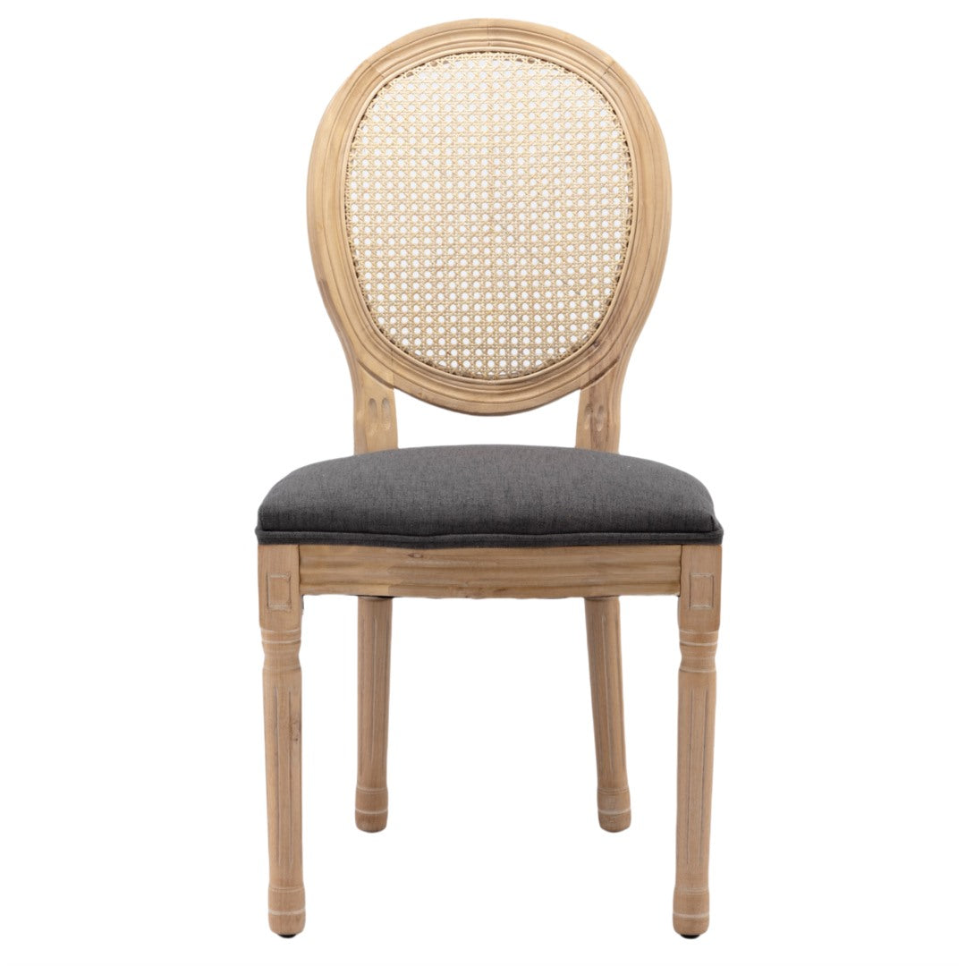 4x Rattan Dining Chairs with Solid Wood Legs- Grey