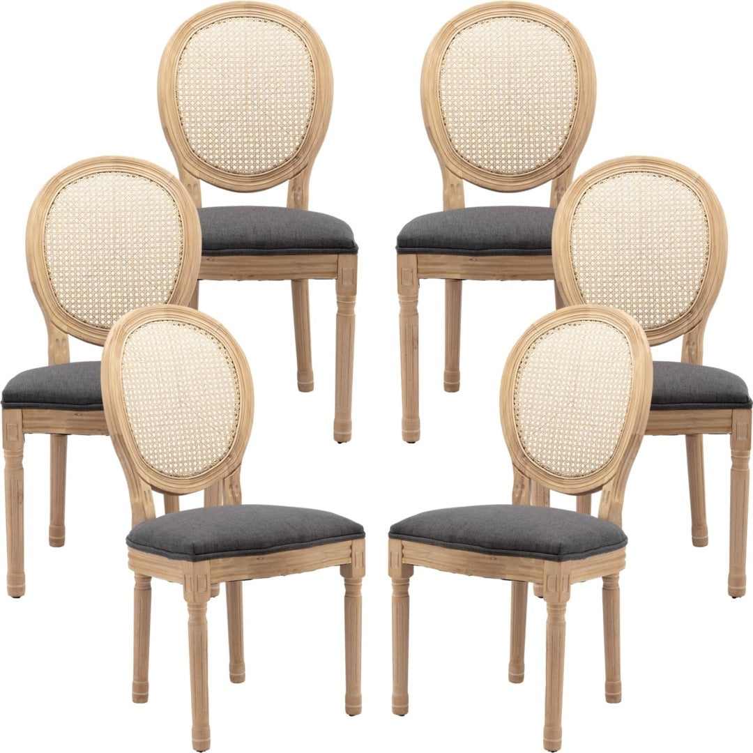 AADEN 6x Rattan Dining Chairs with Solid Wood Legs- Grey