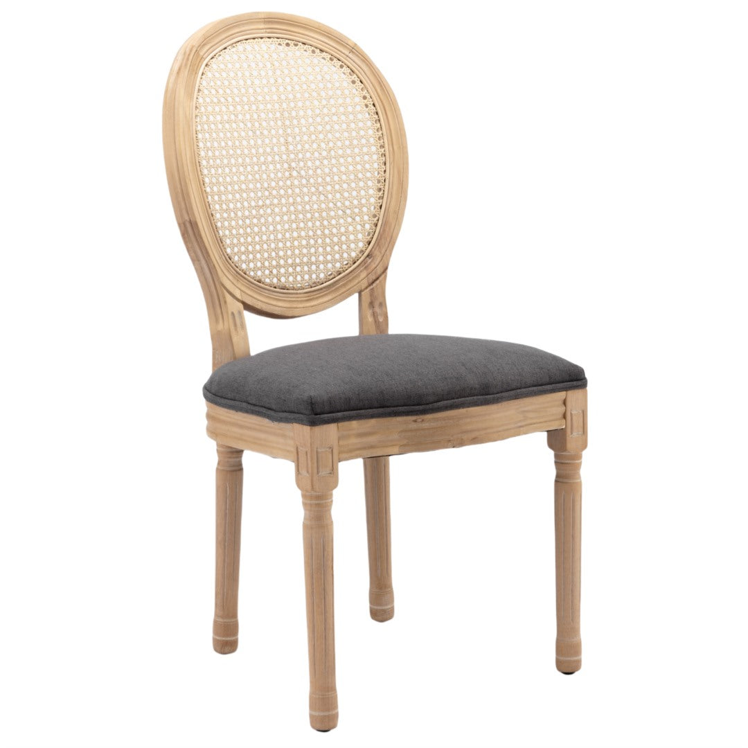 6x Rattan Dining Chairs with Solid Wood Legs- Grey