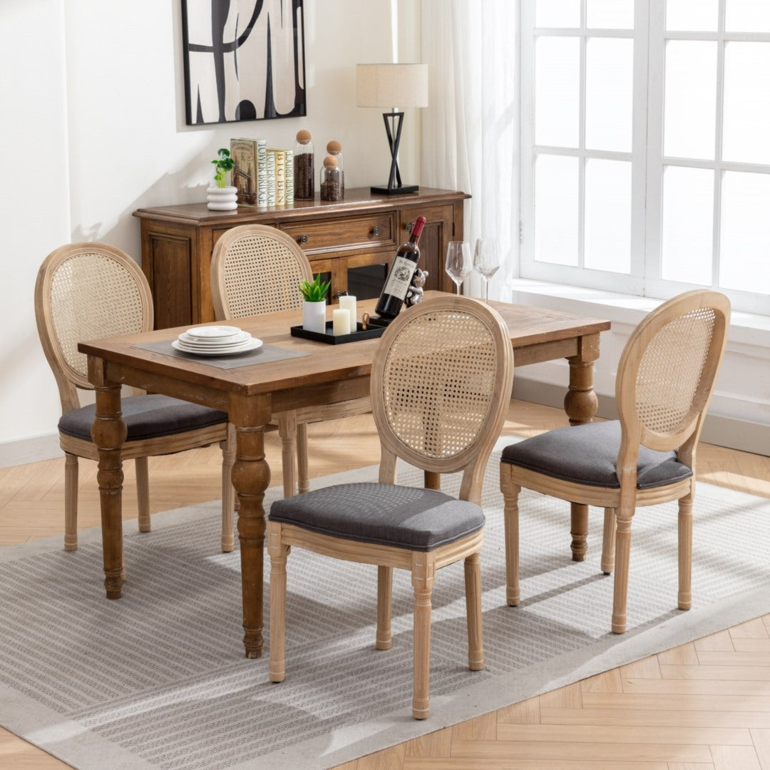 8x Rattan Dining Chairs with Solid Wood Legs- Grey