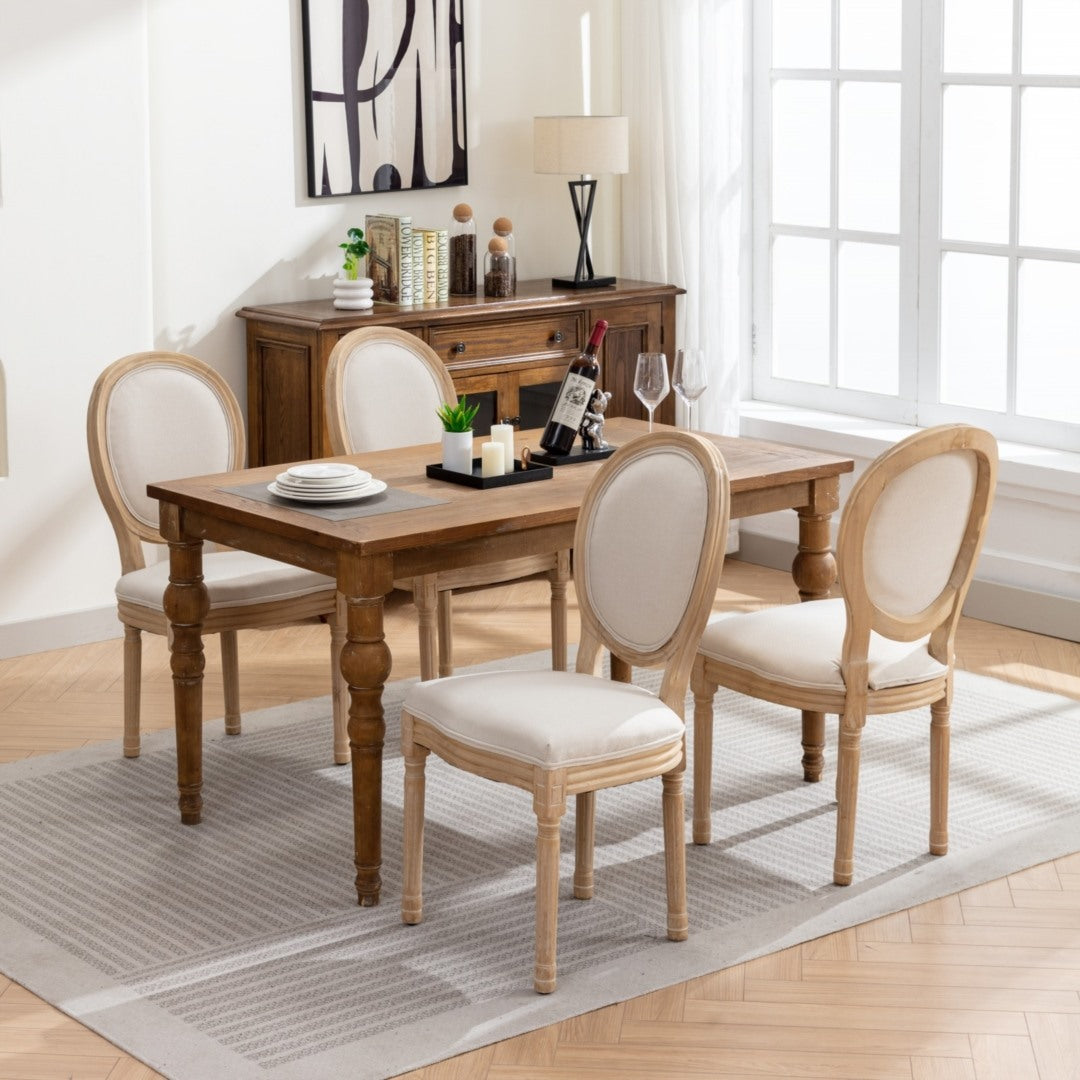 2x Dining Chairs with Solid Wood Legs- Beige