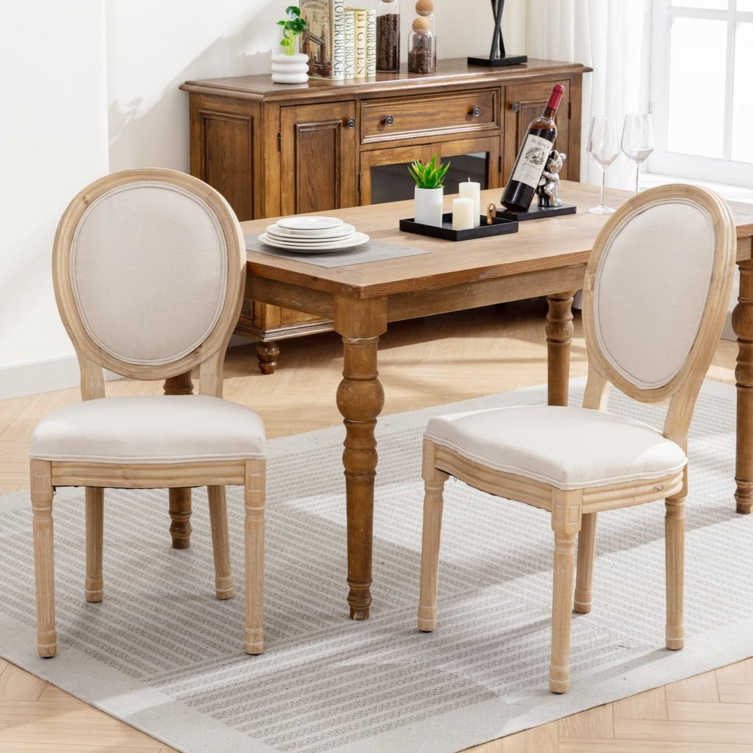 2x Dining Chairs with Solid Wood Legs- Beige