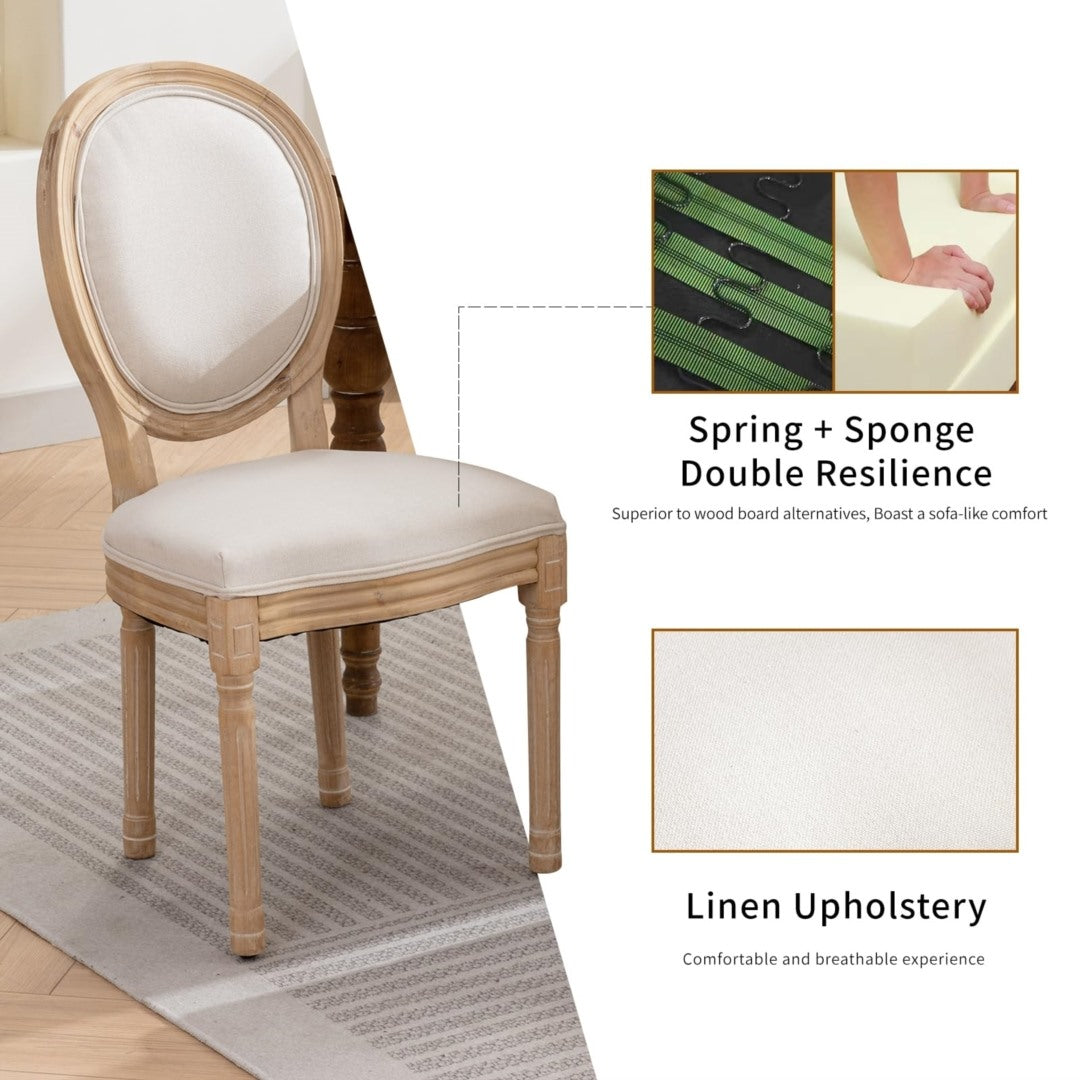 6x Dining Chairs with Solid Wood Legs- Beige