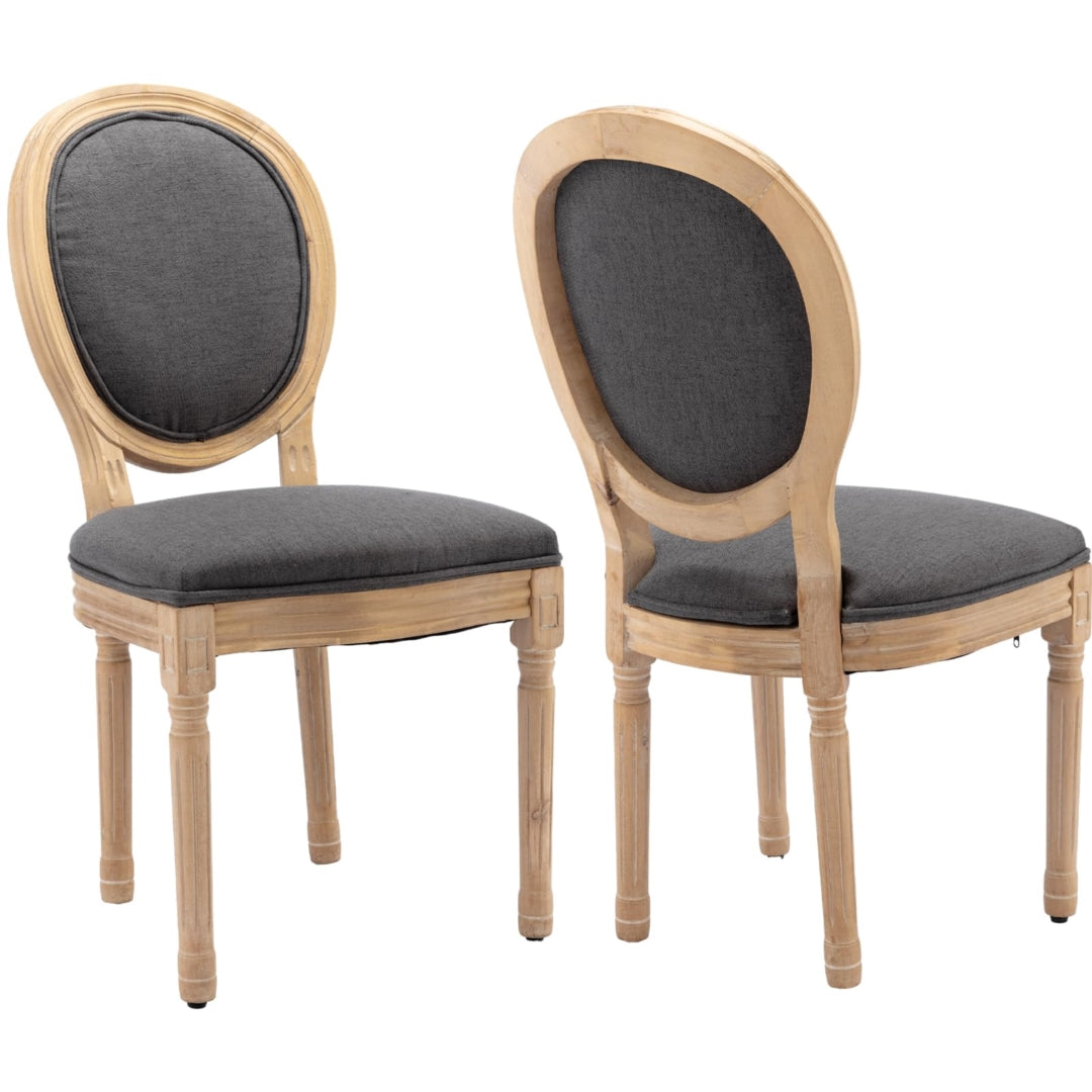 AADEN 2x Linen Dining Chairs with Solid Wood Legs- Grey