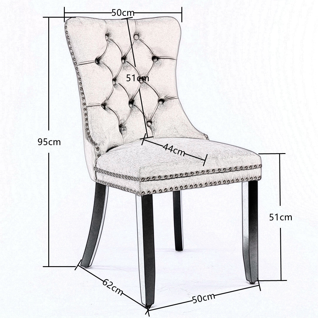 8x Velvet Dining Chairs Upholstered Tufted Kithcen Chair with Solid Wood Legs Stud Trim and Ring-Gray