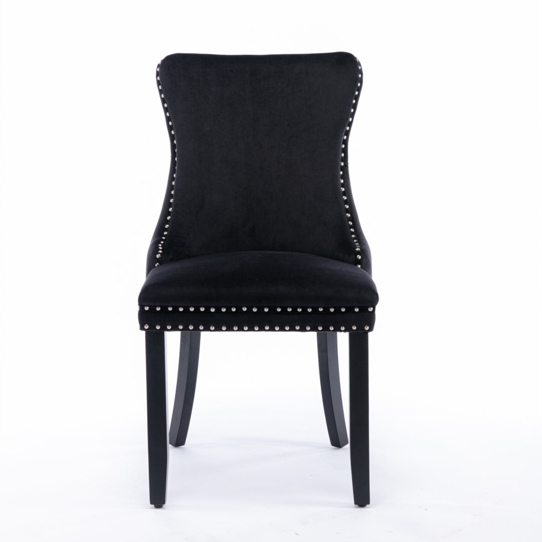 8x Velvet Upholstered Dining Tufted Chairs with Studs Trim and Solid Wood Legs-Black