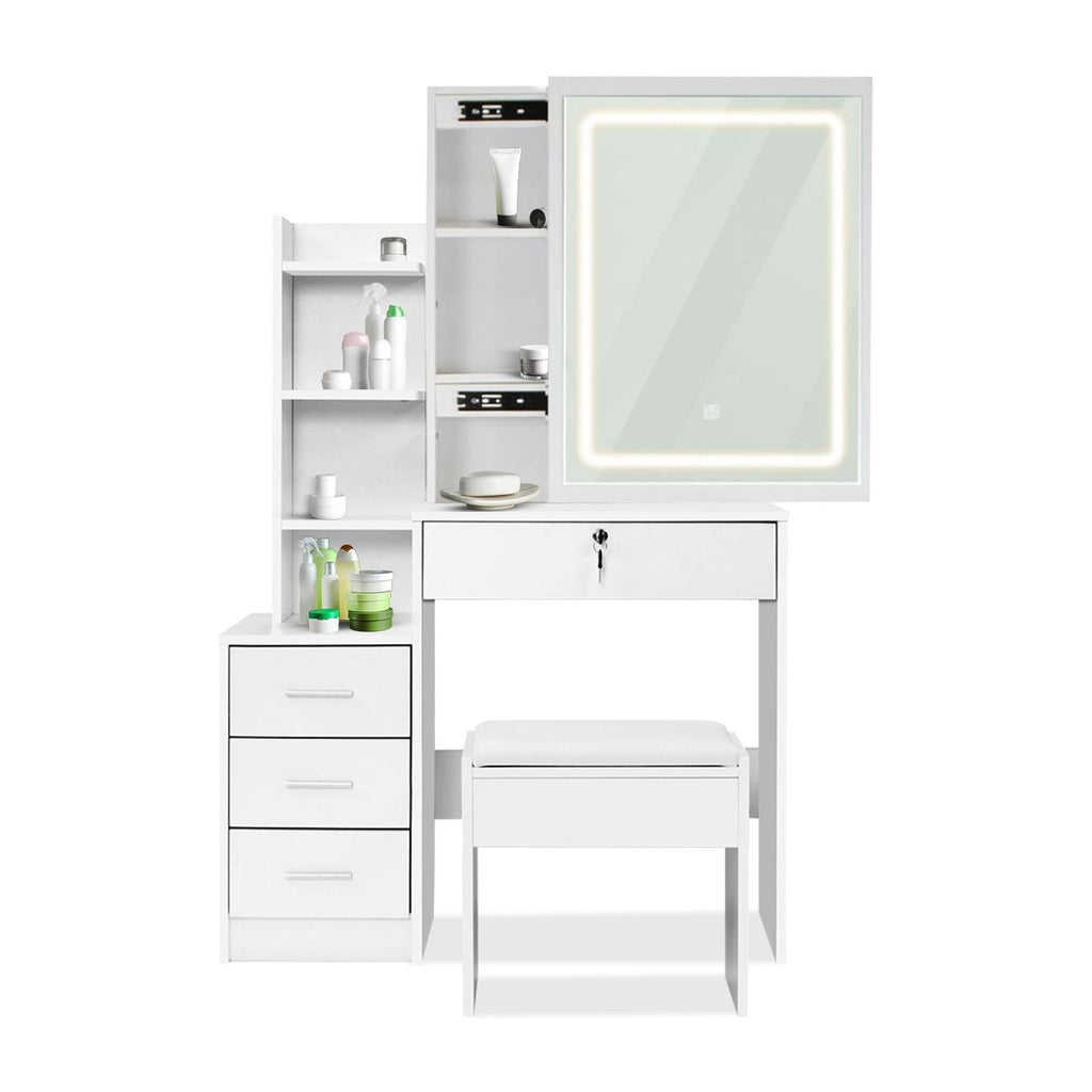 Dressing Table White LED Mirror + Stool