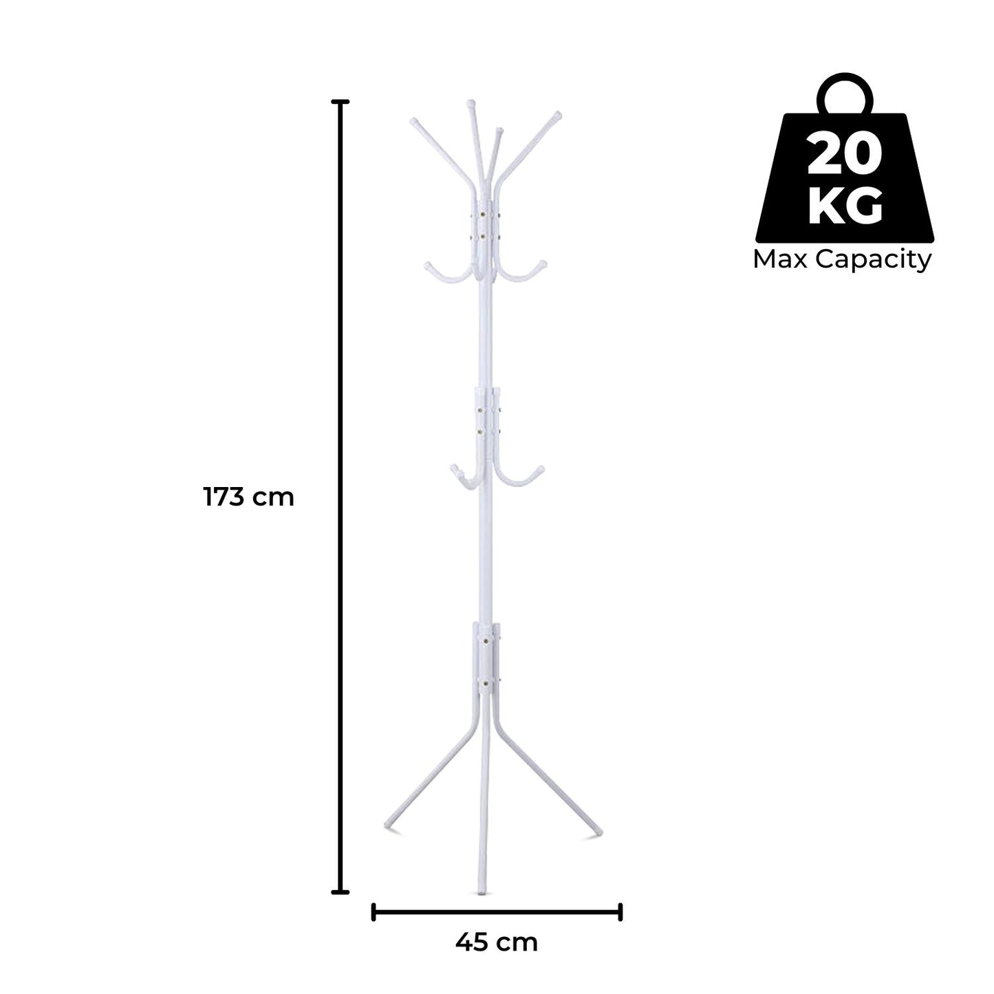 12 Hook Metal Coat Rack Stand with 3-Tier Hat Hanger (White)