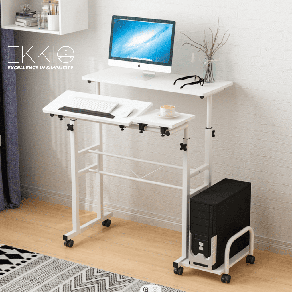 Mobile Desk Detachable Sideboard White