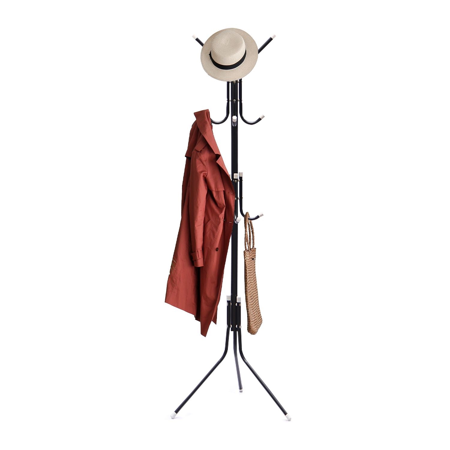 EKKIO 12 Hook Metal Coat Rack Stand with 3-Tier Hat Hanger (Black)