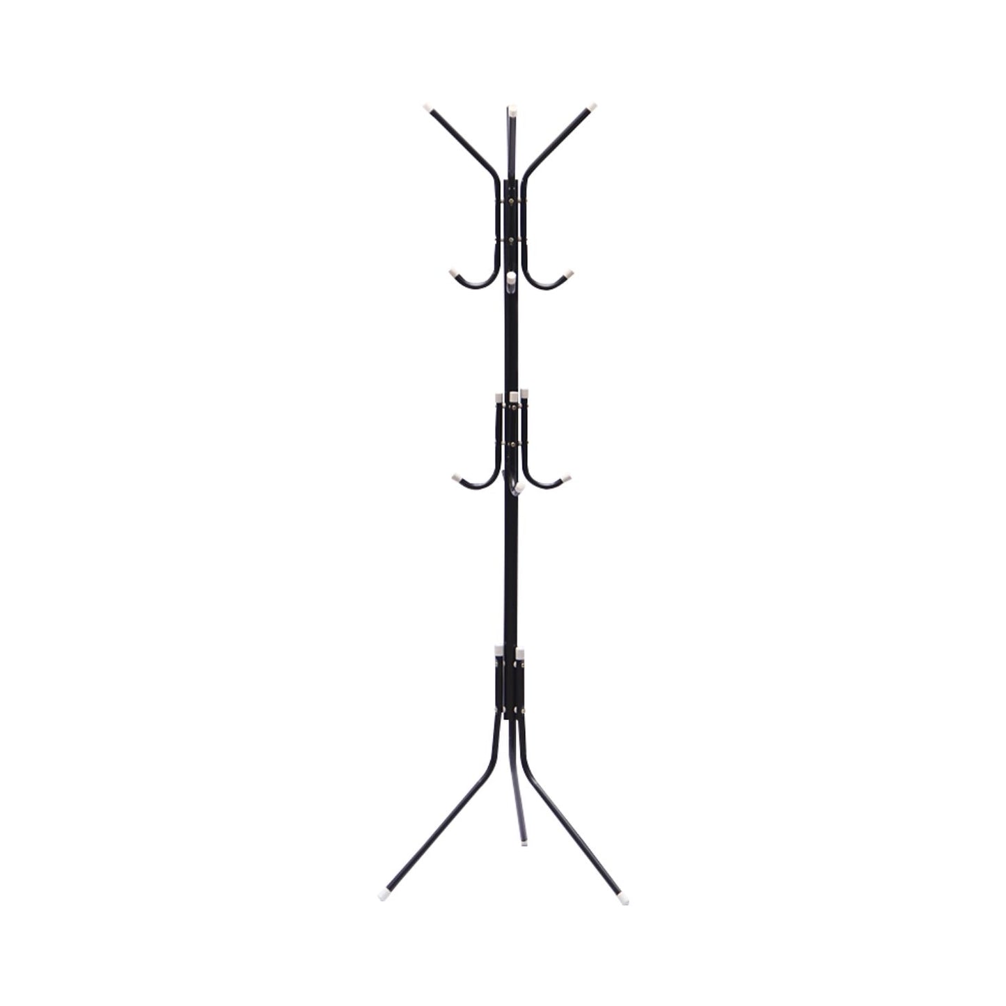 12 Hook Metal Coat Rack Stand with 3-Tier Hat Hanger (Black)