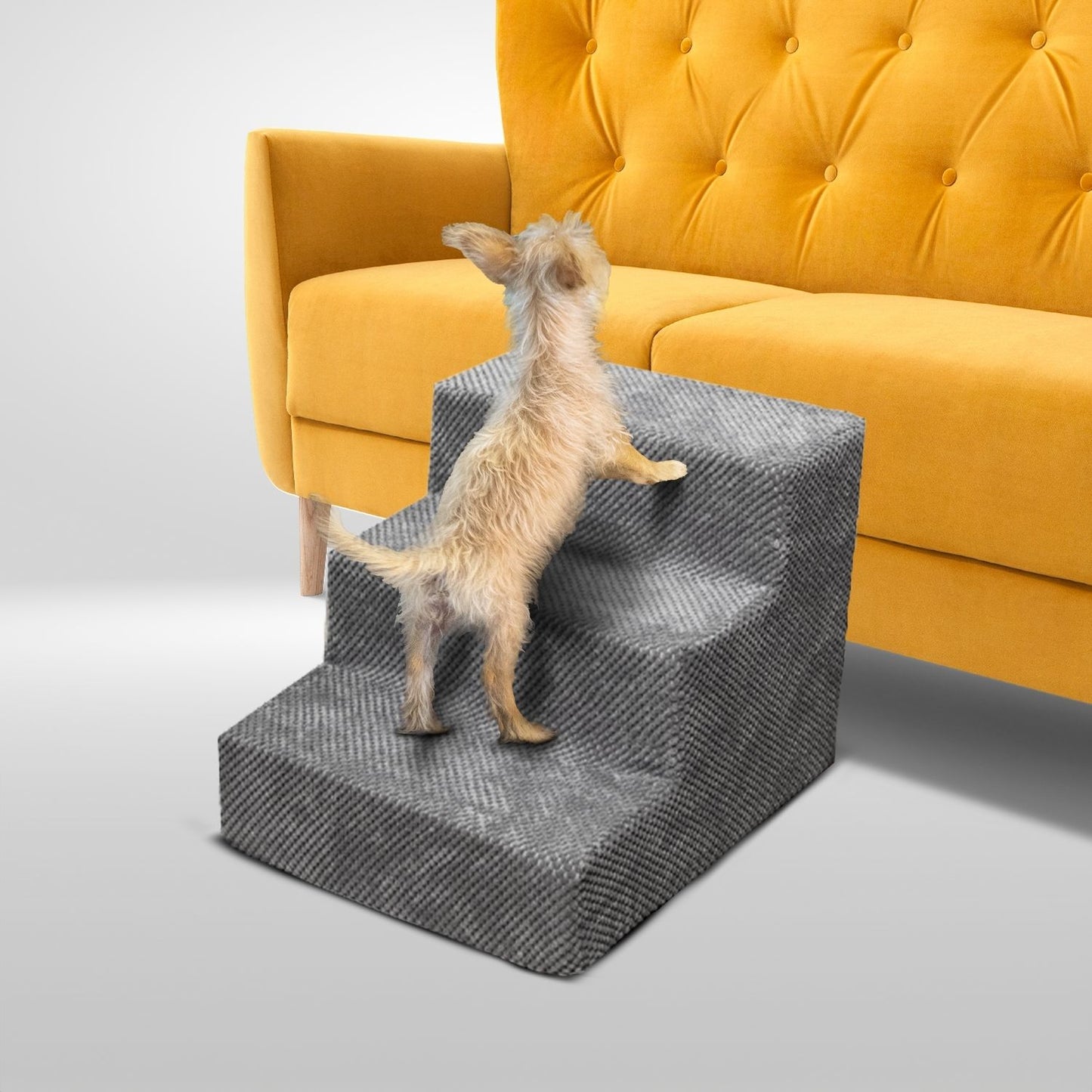 3-Step Detachable Memory Foam Pet Stairs with Removable Washable Cover (Grey)