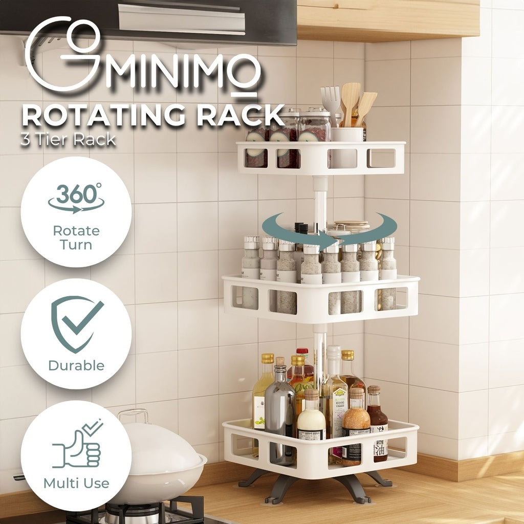 3 Tier Rotating Spice Rack Square Shape (White)