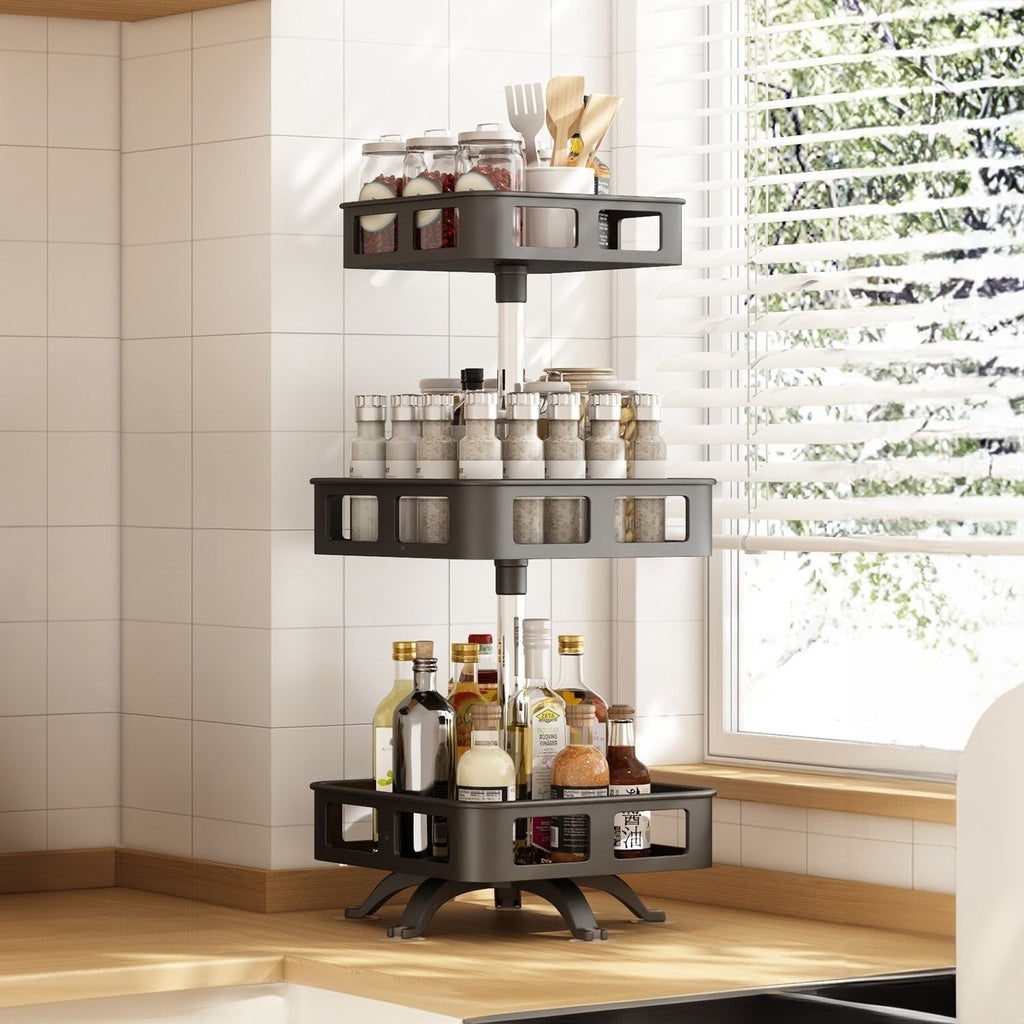 3 Tier Rotating Spice Rack Square Shape (Black)