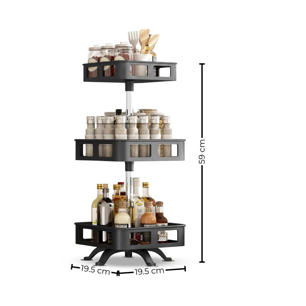 3 Tier Rotating Spice Rack Square Shape (Black)