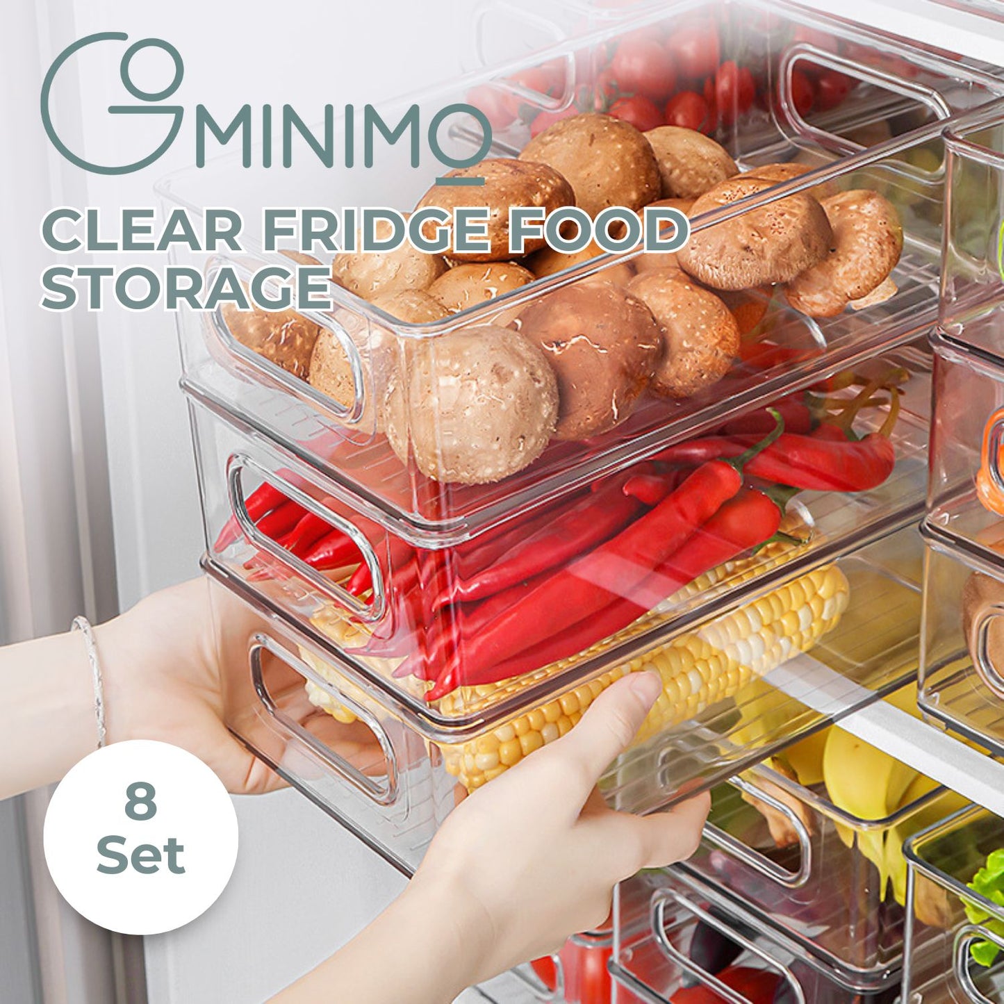 Set of 8 Clear Fridge Food Storage Containers