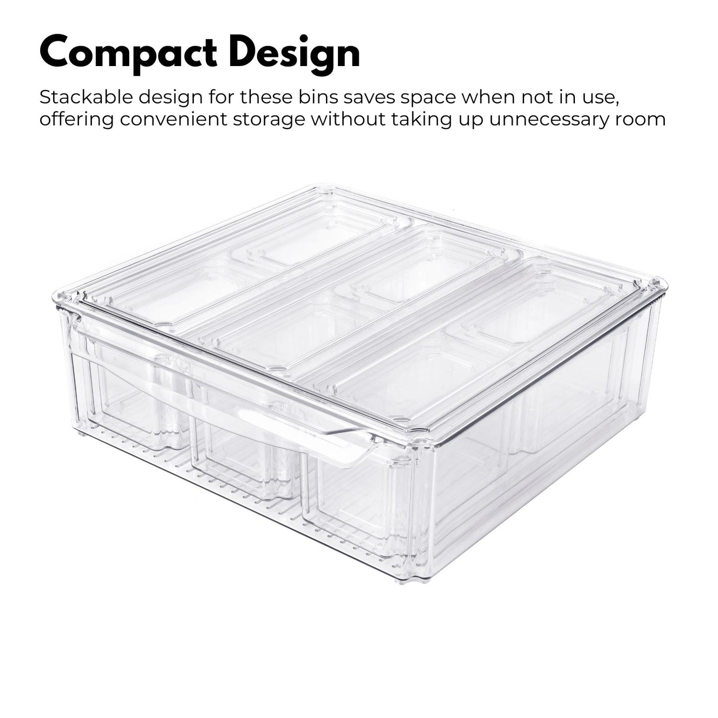 10 Pack Clear Stackable Fridge Organiser Bins with Lids (Transparent)