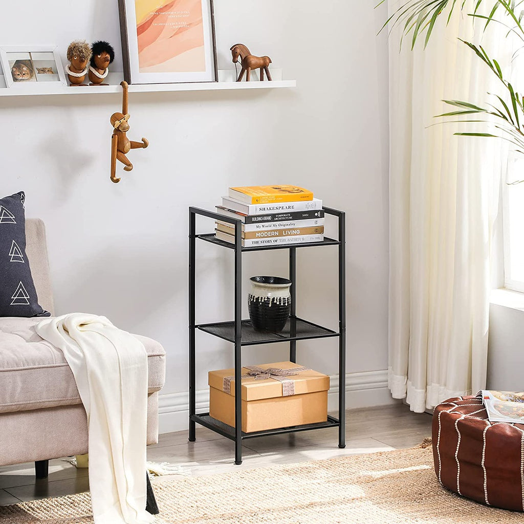 Bathroom Shelf 3-Tier Storage Rack with Adjustable Shelf Black