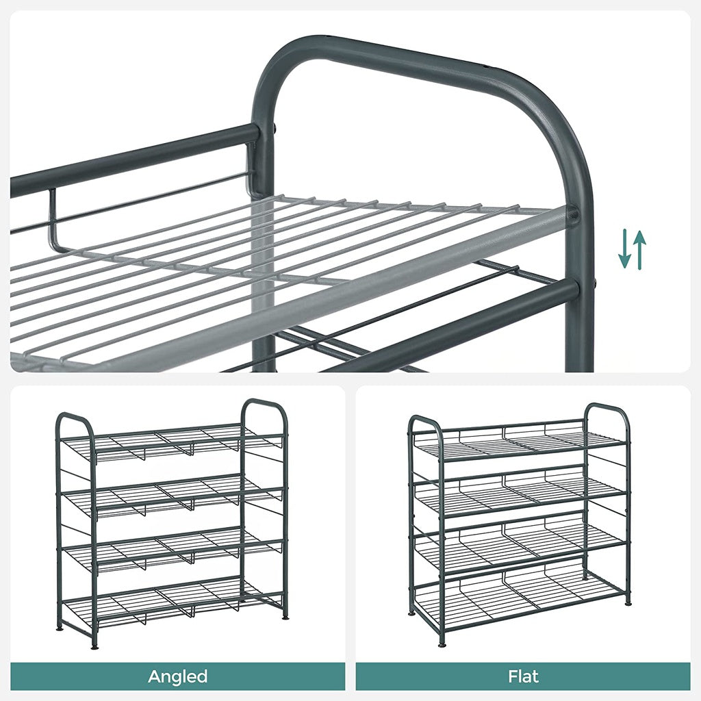 4-Tier Shoe Rack Storage 16 Pairs Organizer Gray