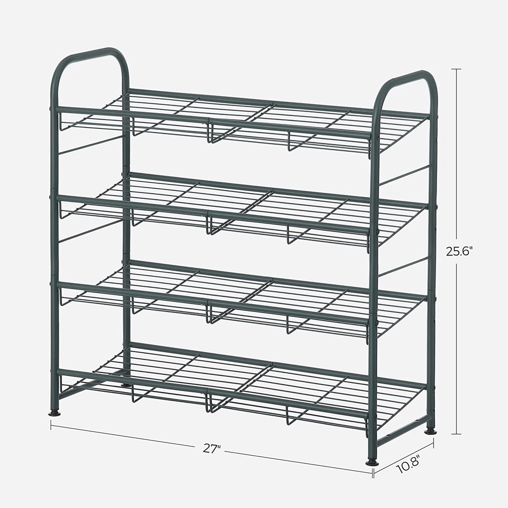 4-Tier Shoe Rack Storage 16 Pairs Organizer Gray