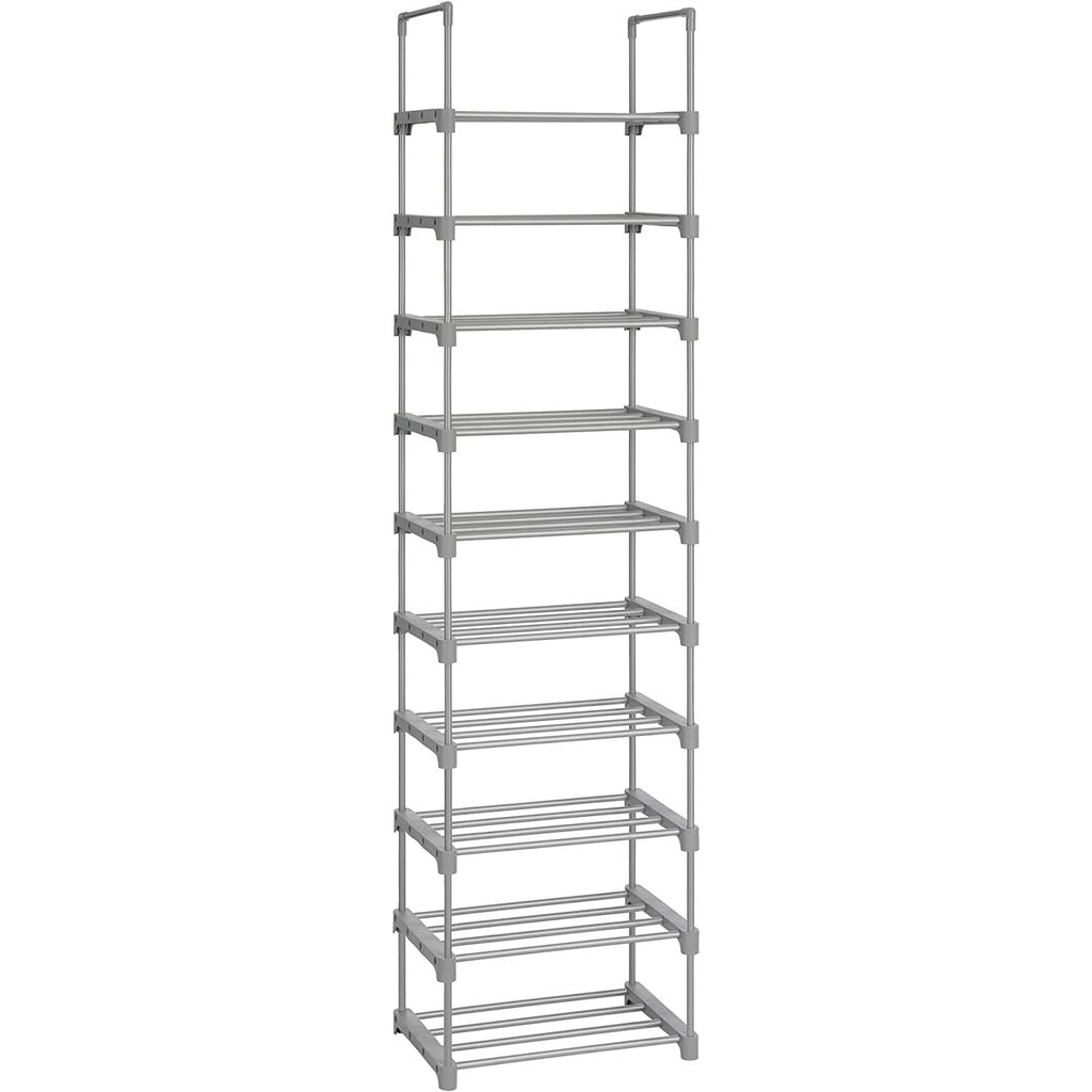 SONGMICS 10-Tier Metal Shoe Rack Customizable Design Grey