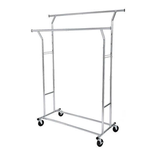 SONGMICS Metal Clothes Rack Stand on Wheels Heavy Duty Silver