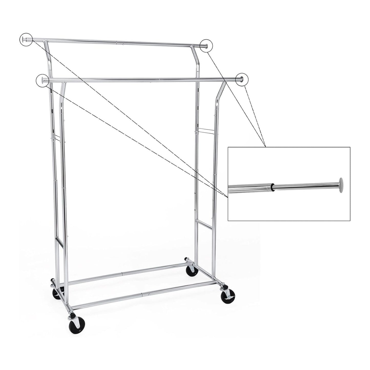 Clothes Rack Stand Metal Heavy Duty on Wheels - Silver