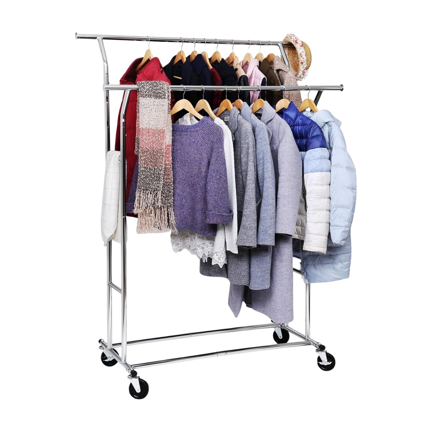 Metal Clothes Rack Stand on Wheels Heavy Duty Silver