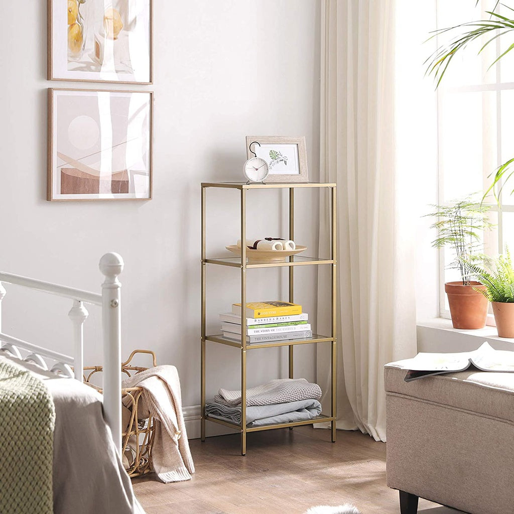 Storage Shelf 4-Tier Tempered Glass Gold